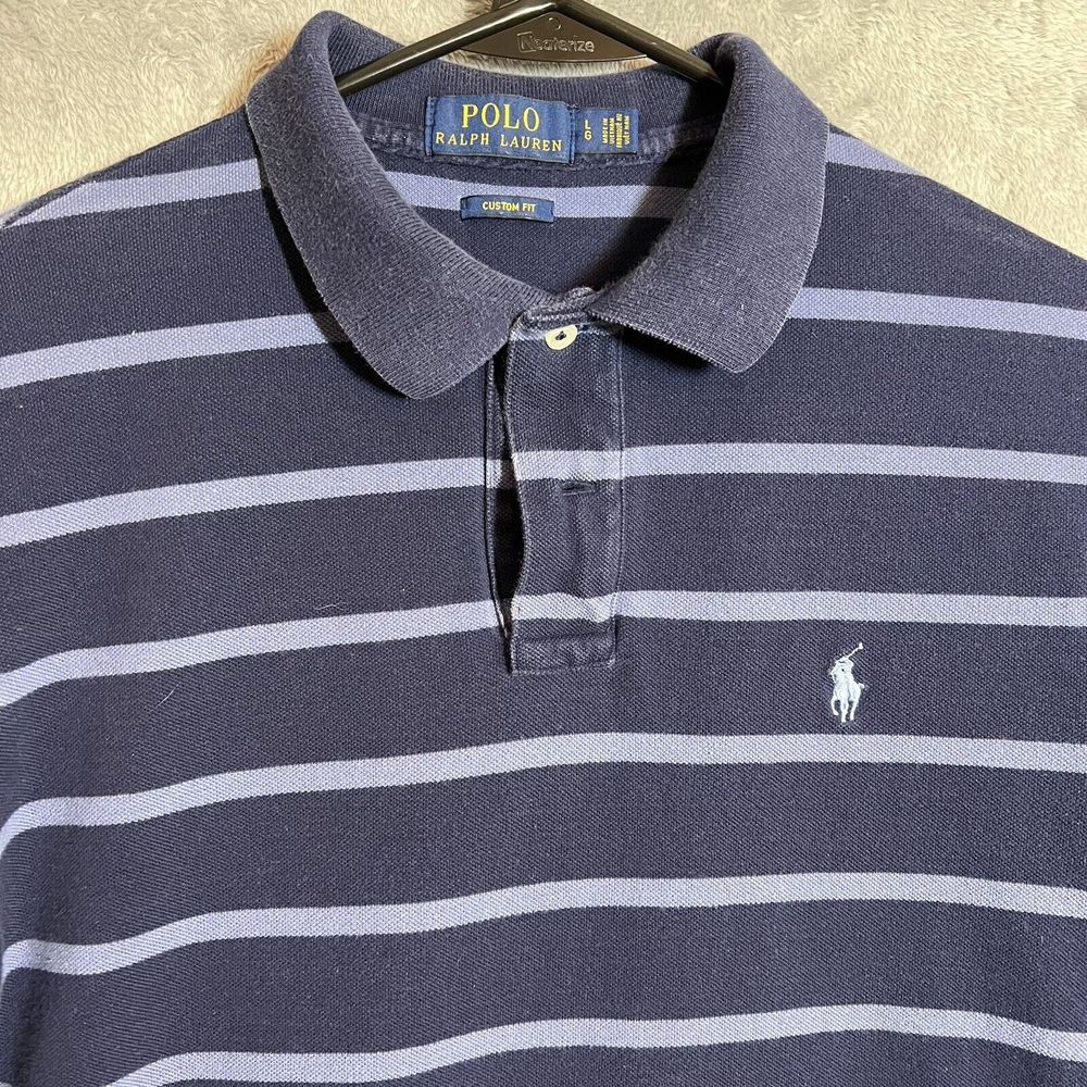 Polo Ralph Lauren Custom Fit Blue Striped‎ Short Sleeve Polo Shirt Men's Large